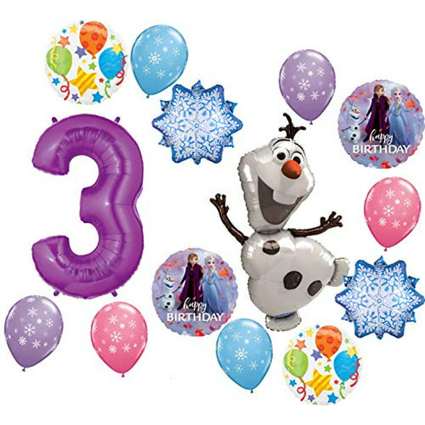 Frozen Party Supplies 3rd Birthday Balloon Bouquet Olaf Elsa Anna Let It Snow Decorations Pink Number 3